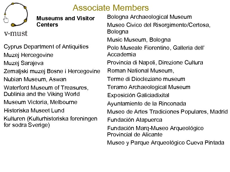 Associate Members Museums and Visitor Centers Cyprus Department of Antiquities Muzej Hercegovine Muzej Sarajeva