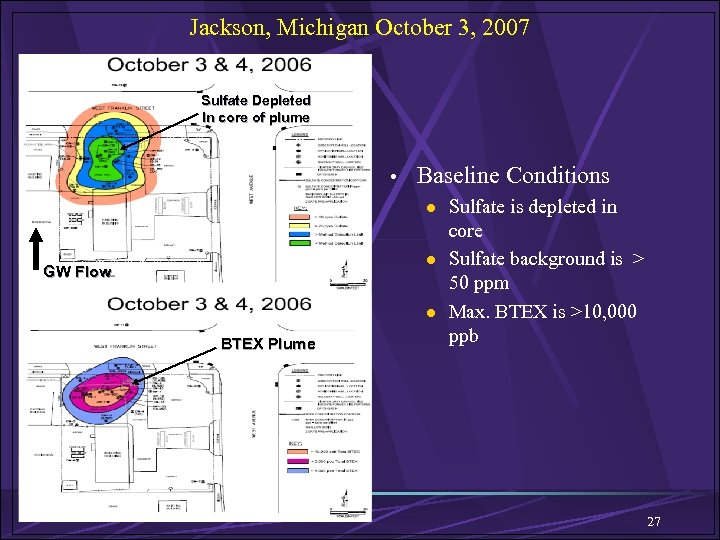 Jackson, Michigan October 3, 2007 Sulfate Depleted In core of plume Sulfate GW Flow
