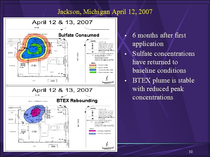 Jackson, Michigan April 12, 2007 Sulfate Consumed BTEX Rebounding • 6 months after first