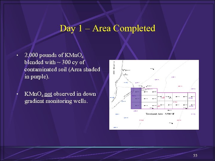 Day 1 – Area Completed • 2, 000 pounds of KMn. O 4 blended