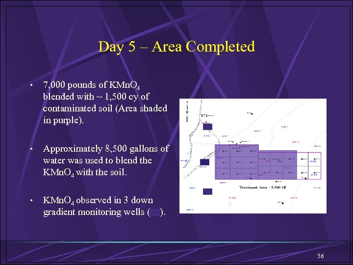Day 5 – Area Completed • 7, 000 pounds of KMn. O 4 blended