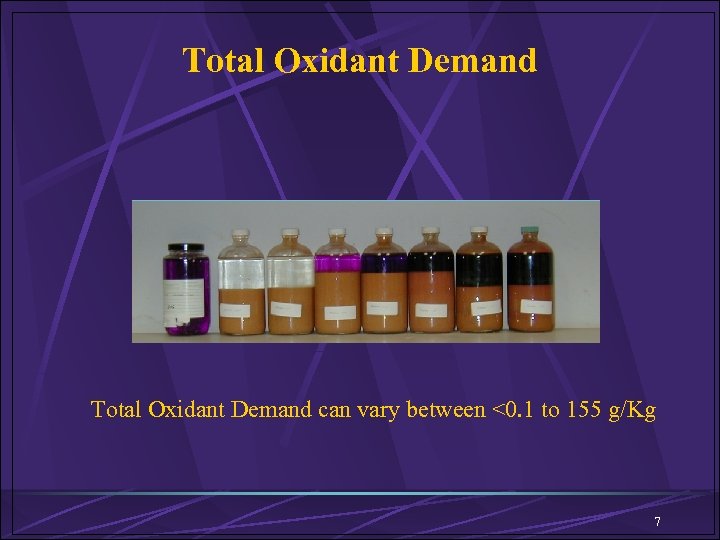 Total Oxidant Demand can vary between <0. 1 to 155 g/Kg 7 