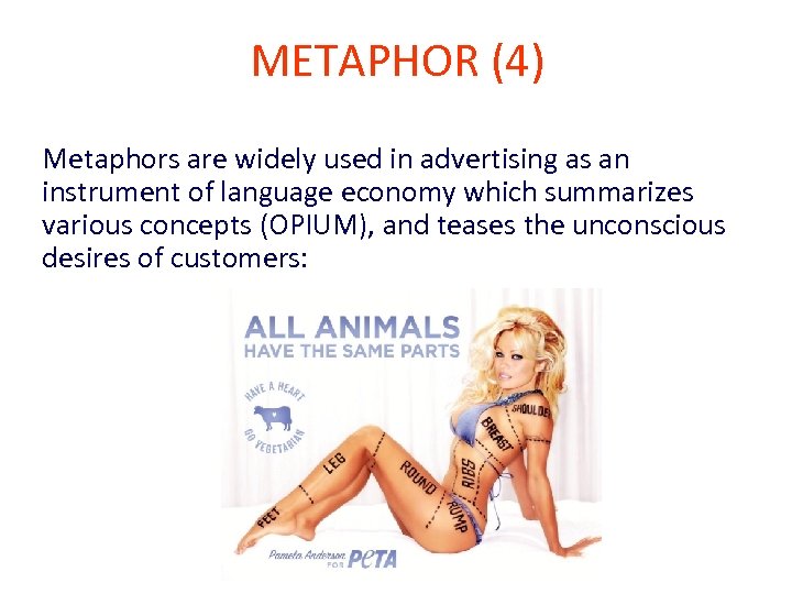 METAPHOR (4) Metaphors are widely used in advertising as an instrument of language economy