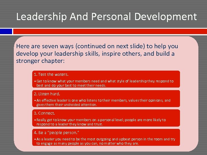 Leadership And Personal Development Here are seven ways (continued on next slide) to help