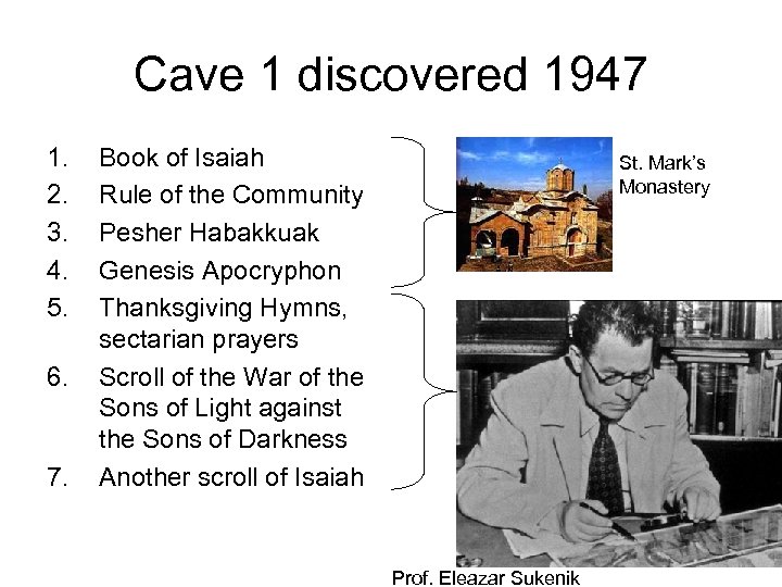 Cave 1 discovered 1947 1. 2. 3. 4. 5. 6. 7. Book of Isaiah