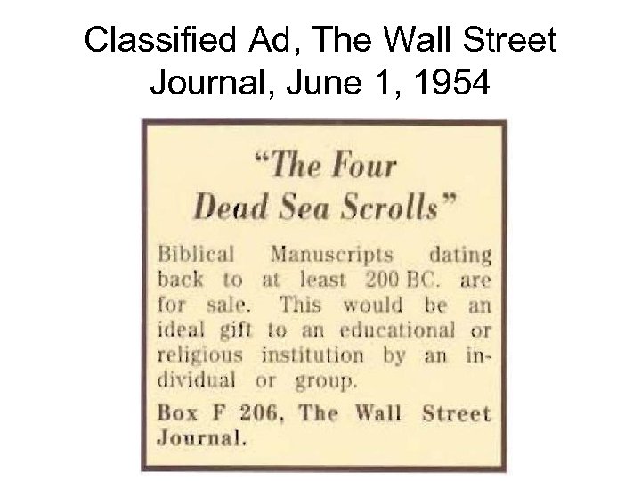 Classified Ad, The Wall Street Journal, June 1, 1954 