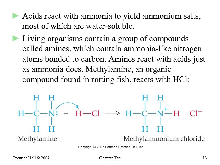 ► Acids react with ammonia to yield ammonium salts, most of which are water-soluble.