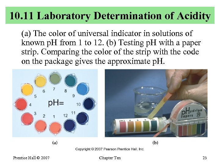 10. 11 Laboratory Determination of Acidity (a) The color of universal indicator in solutions