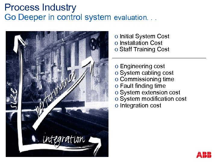 Process Industry Go Deeper in control system evaluation. . . o Initial System Cost