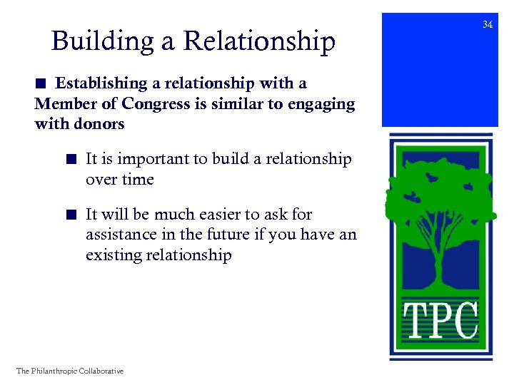 Building a Relationship ■ Establishing a relationship with a Member of Congress is similar