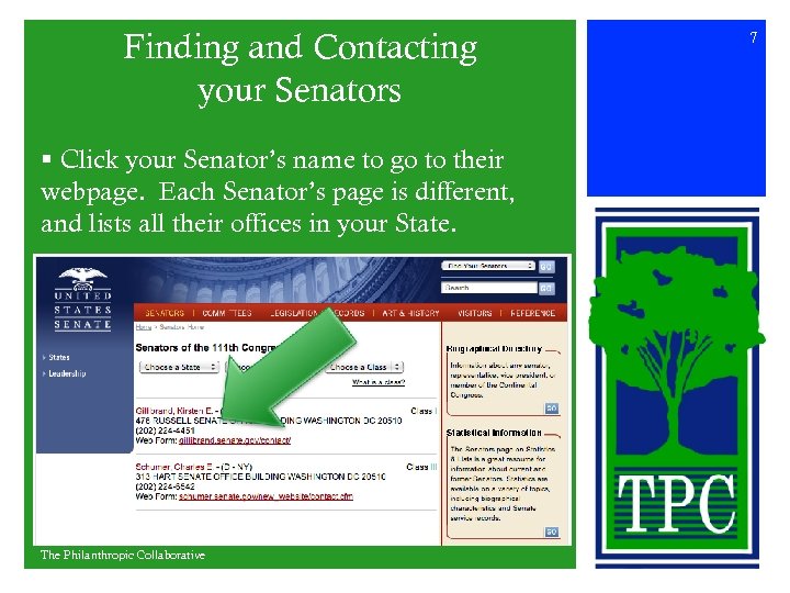 Finding and Contacting your Senators § Click your Senator’s name to go to their