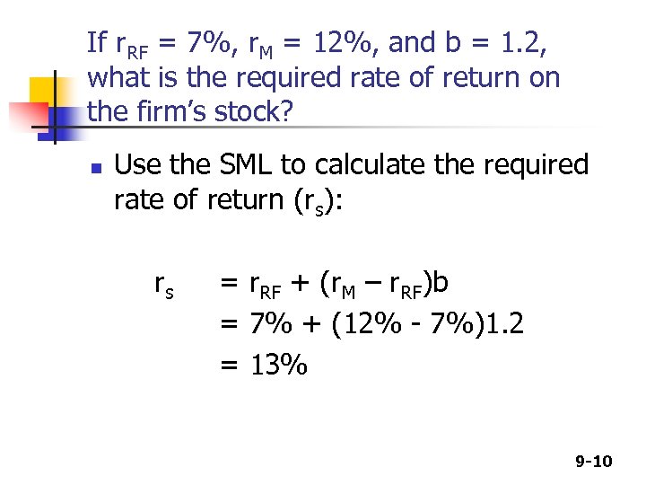 If r. RF = 7%, r. M = 12%, and b = 1. 2,