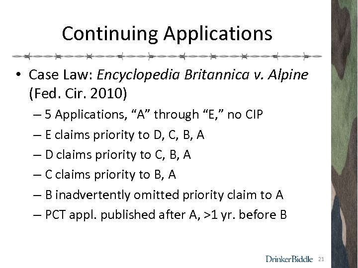 Continuing Applications • Case Law: Encyclopedia Britannica v. Alpine (Fed. Cir. 2010) – 5