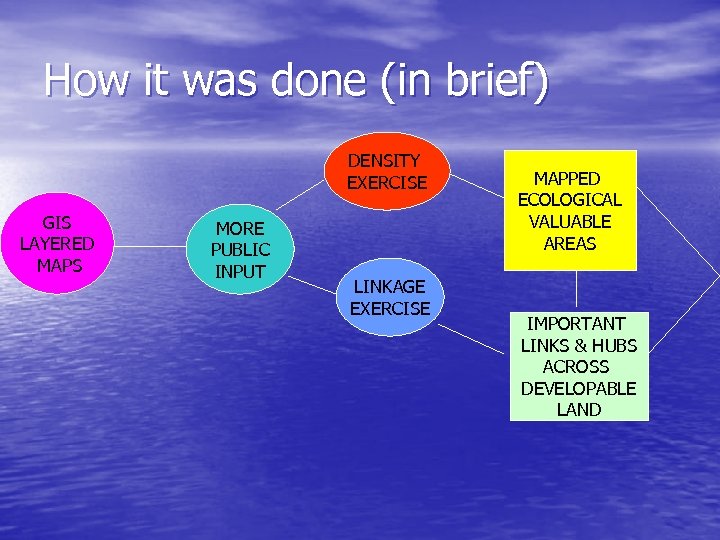 How it was done (in brief) DENSITY EXERCISE GIS LAYERED MAPS MORE PUBLIC INPUT
