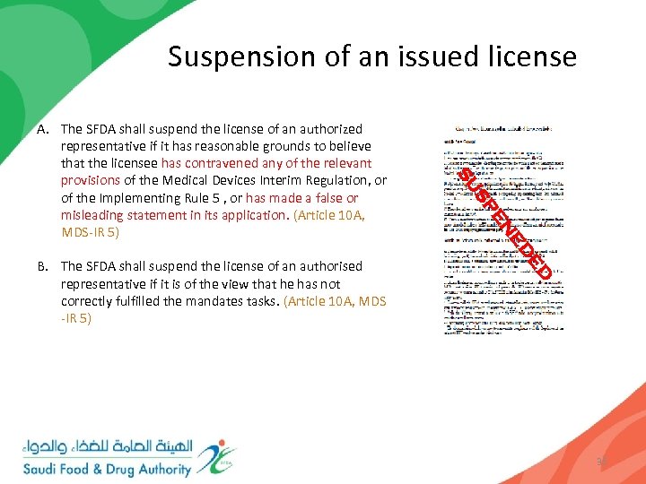 Suspension of an issued license ED ED EN SP B. The SFDA shall suspend