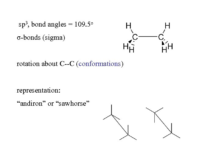  sp 3, bond angles = 109. 5 o σ-bonds (sigma) rotation about C--C