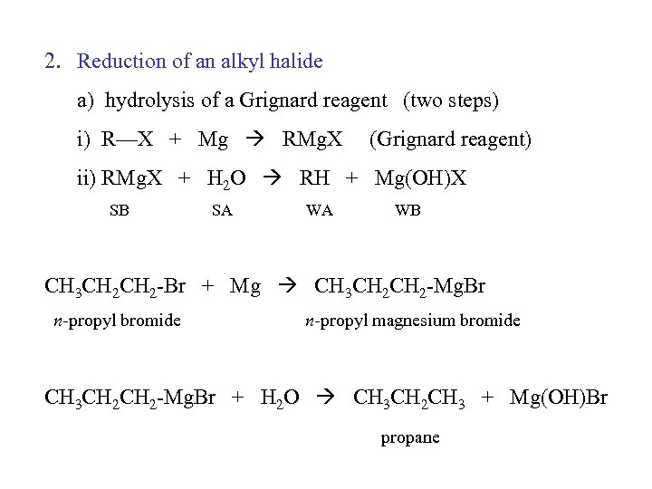 2. Reduction of an alkyl halide a) hydrolysis of a Grignard reagent (two steps)