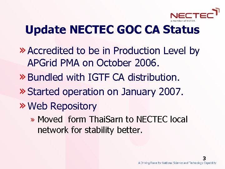 Update NECTEC GOC CA Status » Accredited to be in Production Level by APGrid