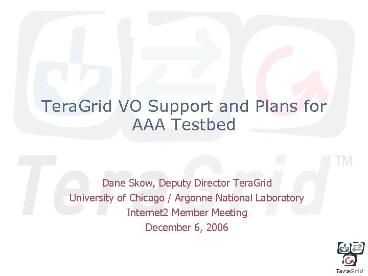 Tera. Grid VO Support and Plans for AAA Testbed Dane Skow, Deputy Director Tera.