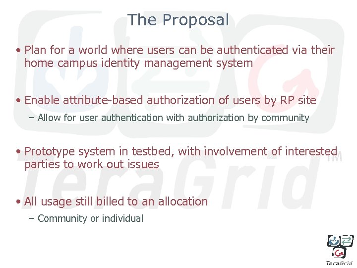 The Proposal • Plan for a world where users can be authenticated via their
