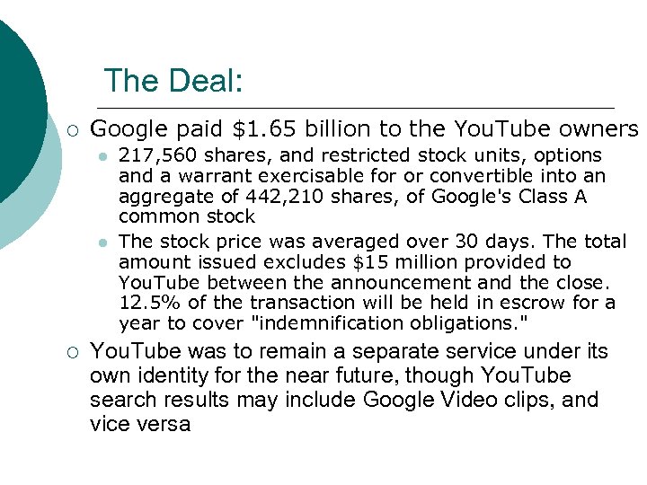 The Deal: ¡ Google paid $1. 65 billion to the You. Tube owners l