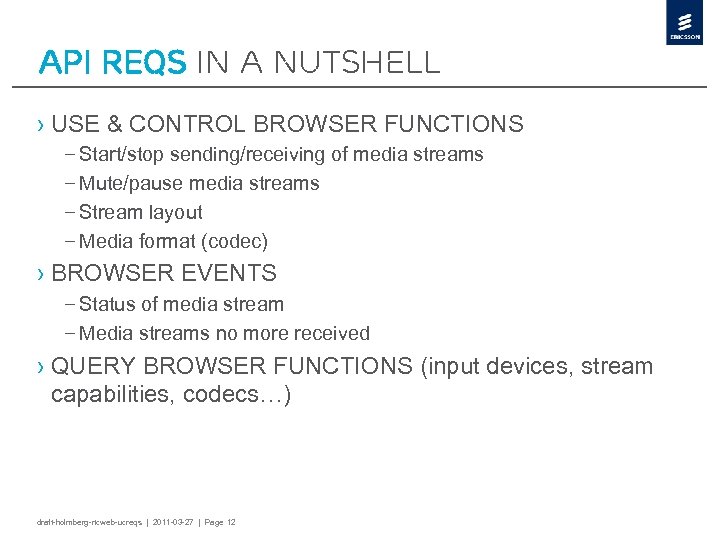 API REQS IN a NUTSHELL › USE & CONTROL BROWSER FUNCTIONS – Start/stop sending/receiving