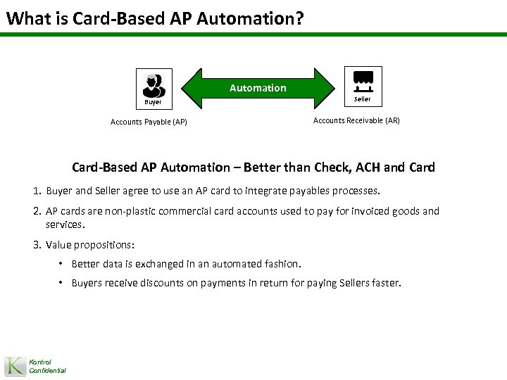 What is Card-Based AP Automation? Automation Buyer Accounts Payable (AP) Seller Accounts Receivable (AR)