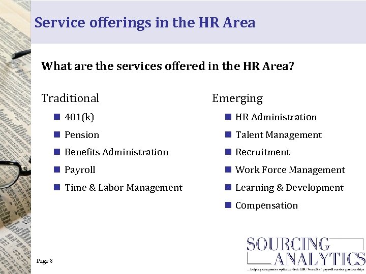 Service offerings in the HR Area What are the services offered in the HR