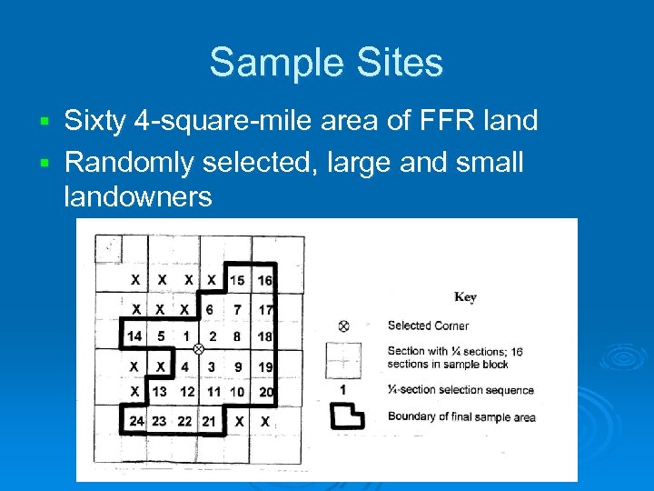 Sample Sites Sixty 4 -square-mile area of FFR land § Randomly selected, large and