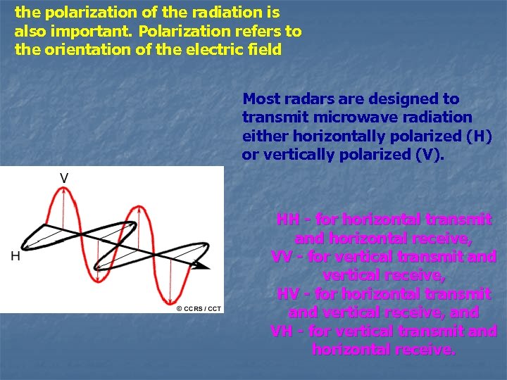 the polarization of the radiation is also important. Polarization refers to the orientation of