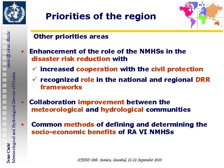 Ivan Cacic cacic @ cirus. dhz. hr Meteorological and Hydrological Service of Croatia Priorities
