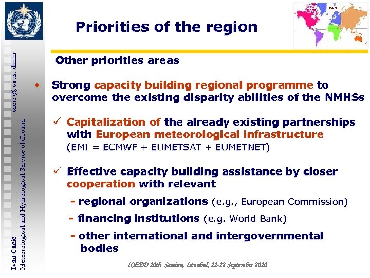 Ivan Cacic cacic @ cirus. dhz. hr Meteorological and Hydrological Service of Croatia Priorities
