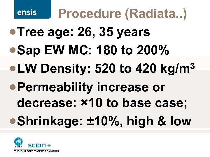 Procedure (Radiata. . ) · Tree age: 26, 35 years · Sap EW MC: