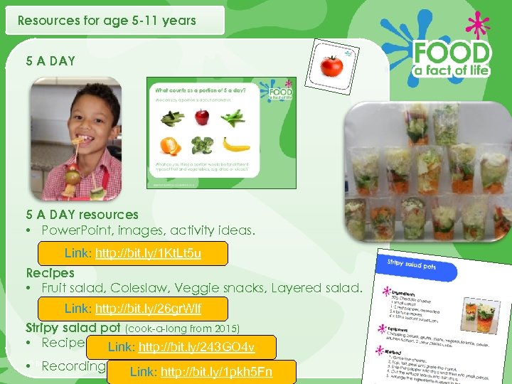 Resources for age 5 -11 years 5 A DAY resources • Power. Point, images,