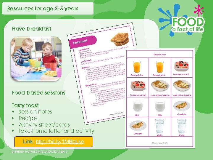 Resources for age 3 -5 years Have breakfast Food-based sessions Tasty toast • Session