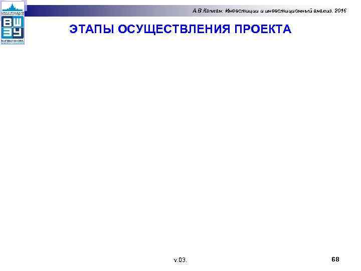 А. В. Каплан: Инвестиции и инвестиционный анализ. 2016 ЭТАПЫ ОСУЩЕСТВЛЕНИЯ ПРОЕКТА v. 03. 68