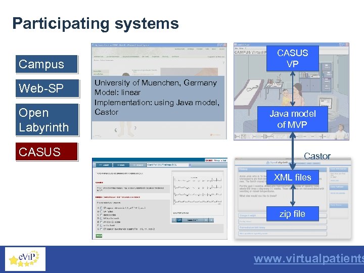 Participating systems CASUS VP Campus Web-SP Open Labyrinth CASUS University of Muenchen, Germany Model: