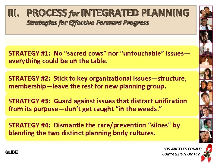 III. PROCESS for INTEGRATED PLANNING Strategies for Effective Forward Progress STRATEGY #1: No “sacred