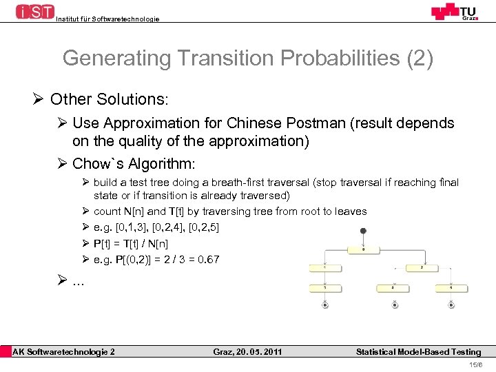 Institut für Softwaretechnologie Generating Transition Probabilities (2) Ø Other Solutions: Ø Use Approximation for