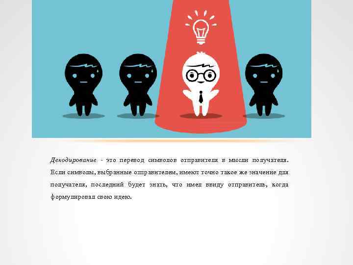 Декодирование - это перевод символов отправителя в мысли получателя. Если символы, выбранные отправителем, имеют