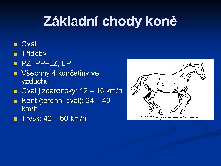 Základní chody koně n n n n Cval Třídobý PZ, PP+LZ, LP Všechny 4