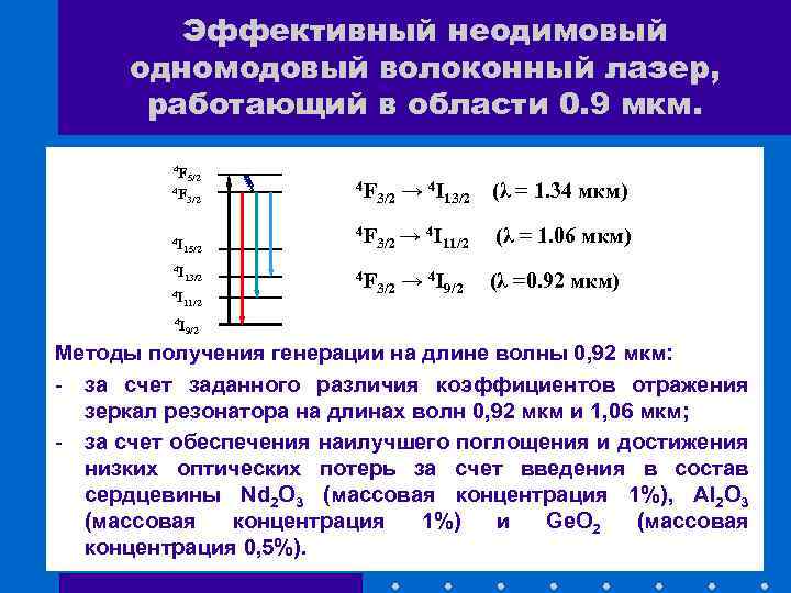 Эффективный неодимовый одномодовый волоконный лазер, работающий в области 0. 9 мкм. 4 F 4