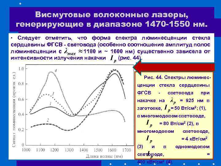 Висмутовые волоконные лазеры, генерирующие в диапазоне 1470 -1550 нм. • Следует отметить, что форма