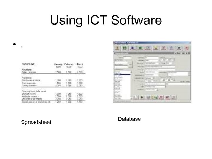 Using ICT Software • . Spreadsheet Database 