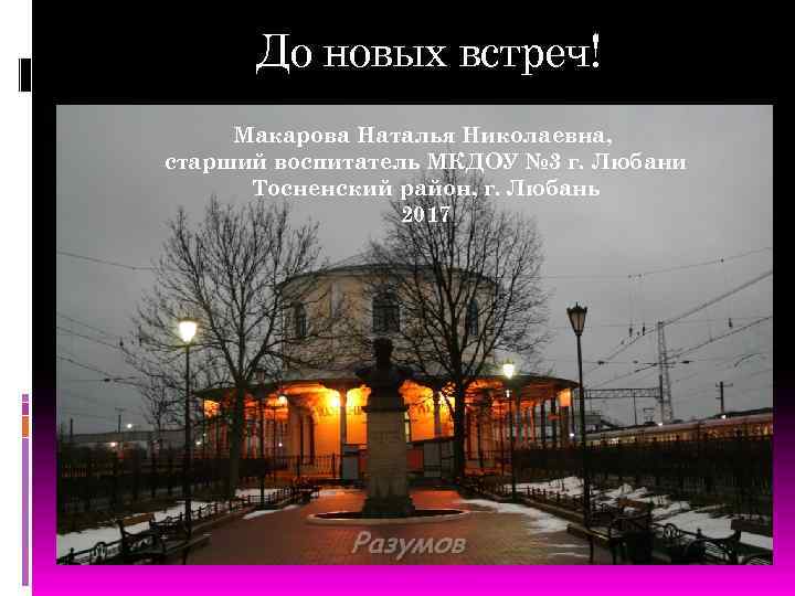 До новых встреч! Макарова Наталья Николаевна, старший воспитатель МКДОУ № 3 г. Любани Тосненский