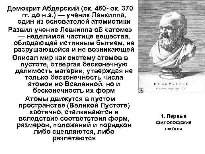 Демокрит Абдерский (ок. 460 - ок. 370 гг. до н. э. ) — ученик