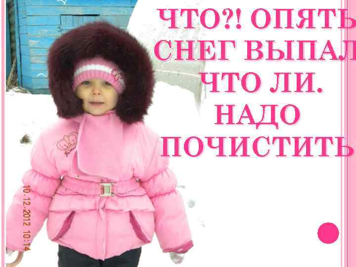 ЧТО? ! ОПЯТЬ СНЕГ ВЫПАЛ ЧТО ЛИ. НАДО ПОЧИСТИТЬ! 