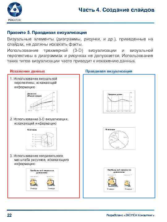 Часть 4. Создание слайдов Правило 5. Правдивая визуализация Визуальные элементы (диаграммы, рисунки, и др.