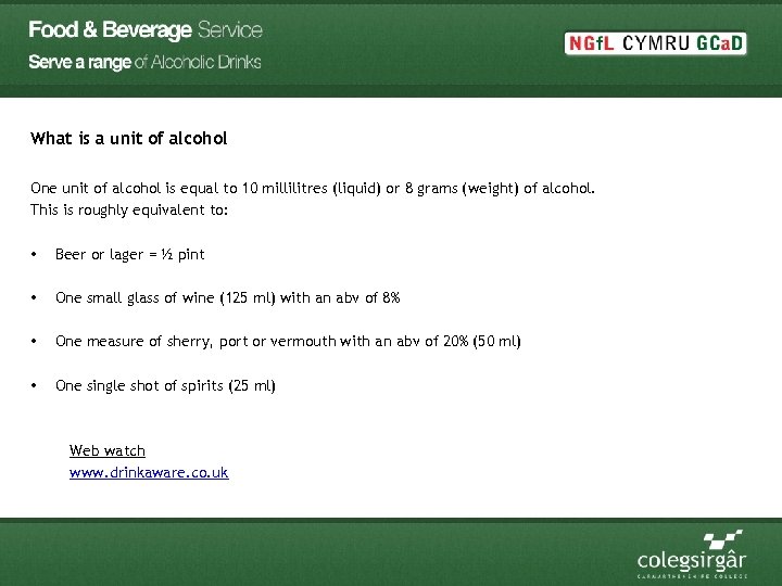 What is a unit of alcohol One unit of alcohol is equal to 10