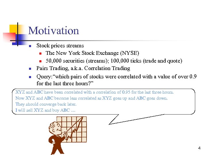 Motivation n Stock prices streams n The New York Stock Exchange (NYSE) n 50,